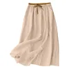 New cotton and linen mid-length women's skirt, loose and retro summer, high-waisted linen long skirt, artistic and casual. 105528674 Item Picture